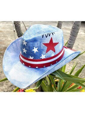 NEW Mirmaru Star Band Patriotic Stars Red White Blue Western Cowboy Hat July 4th